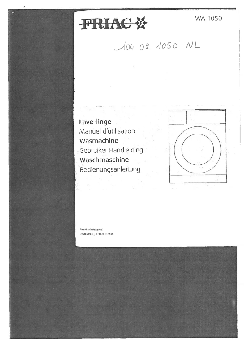 Page 1 de la notice Manuel utilisateur Friac WA 1050