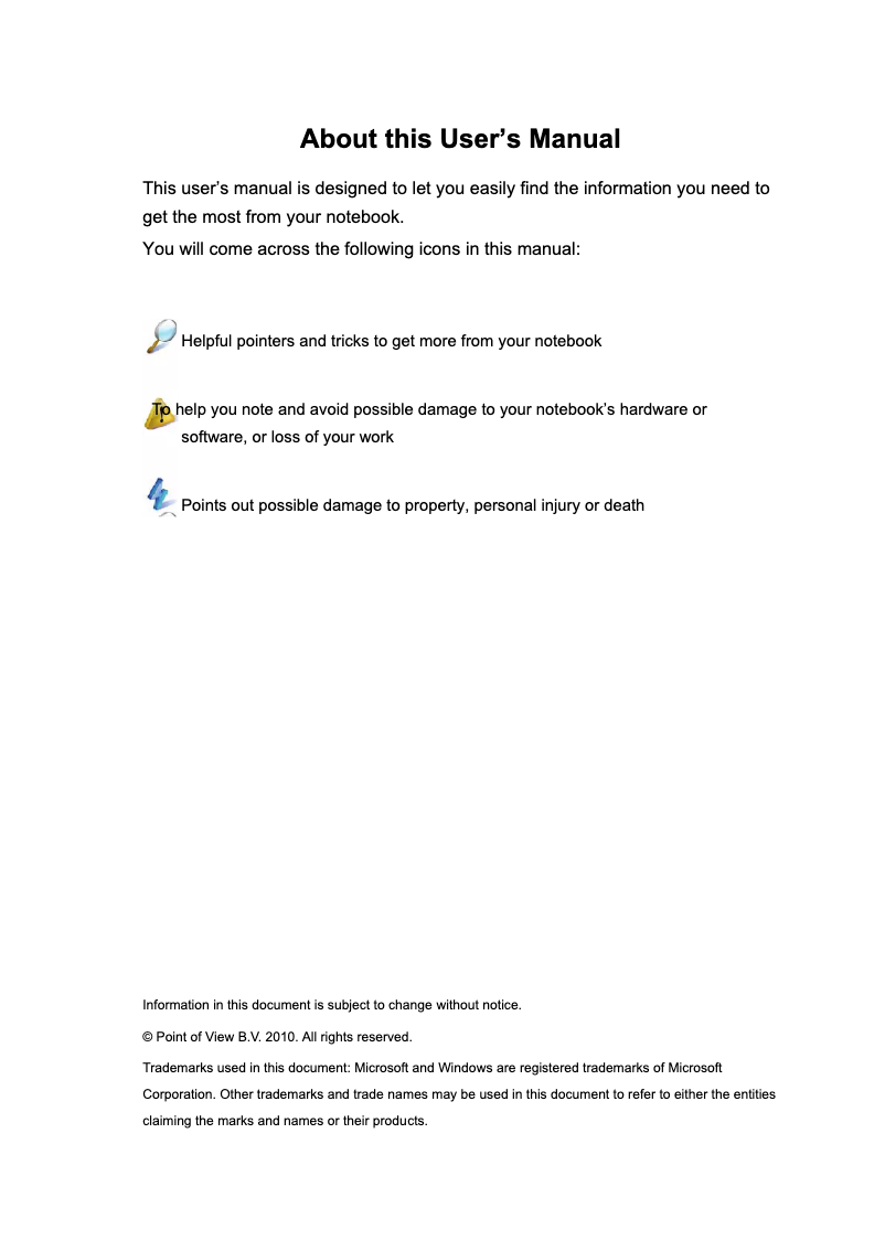 Page 1 de la notice Manuel utilisateur Point of View SU2300