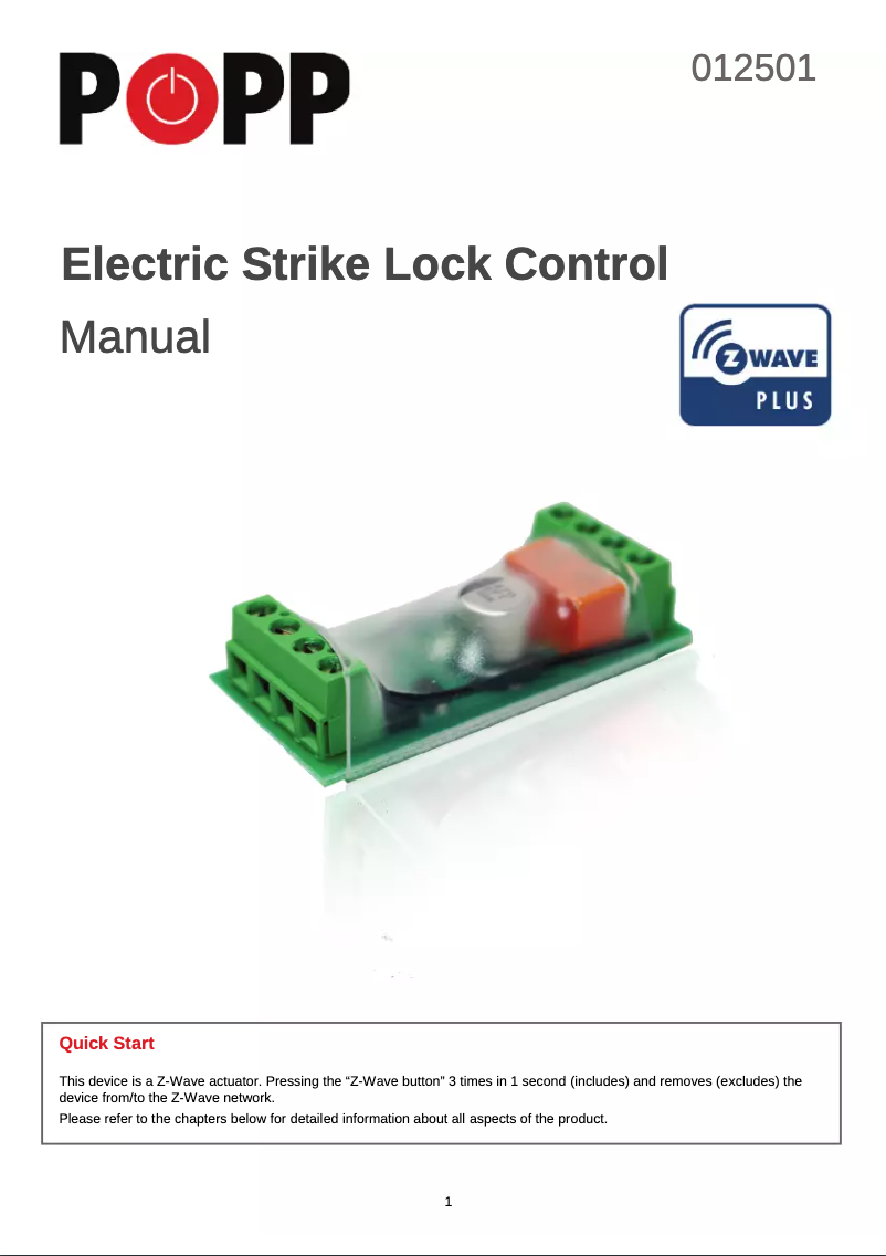 Image de la première page du manuel de l'appareil Strike Lock Control