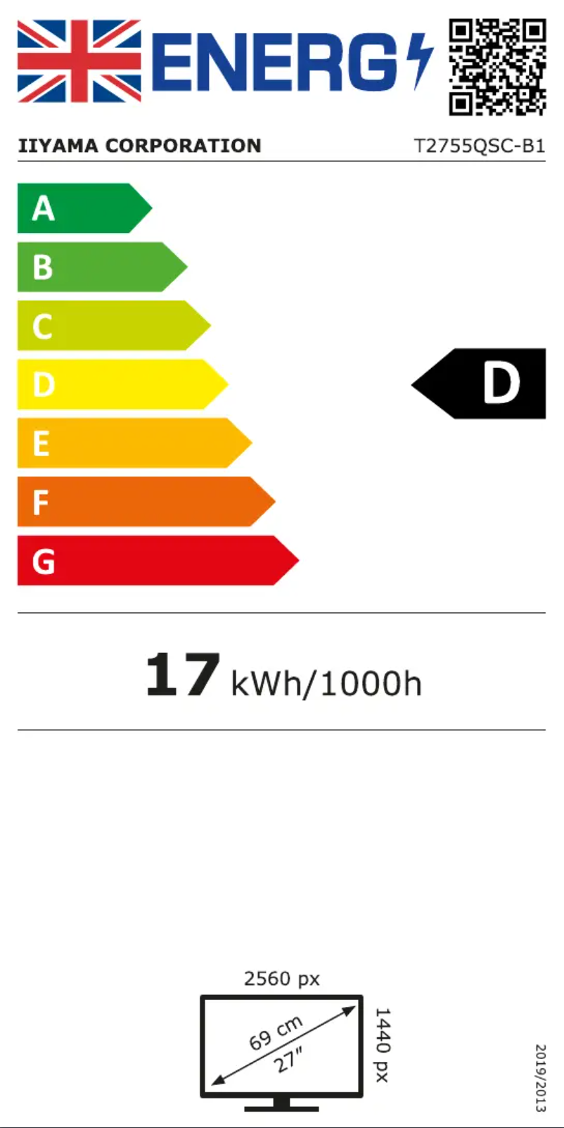 Page 1 de la notice Label énergétique Iiyama ProLite T2755QSC