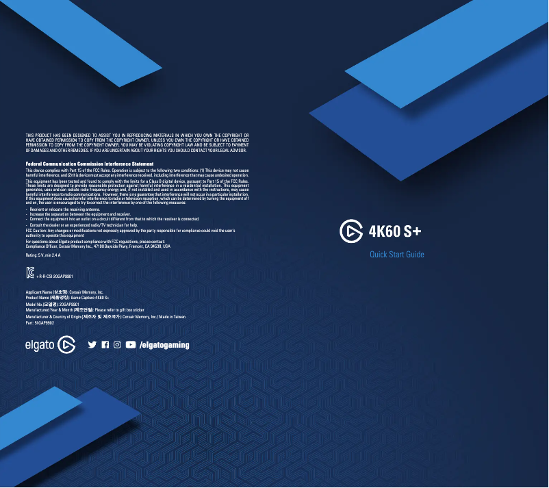 Page 1 de la notice Manuel utilisateur Elgato 4K60 S+