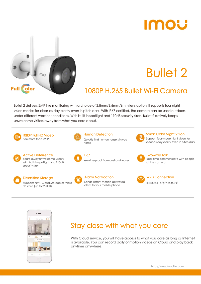 Page 1 de la notice Fiche technique Imou Bullet 2