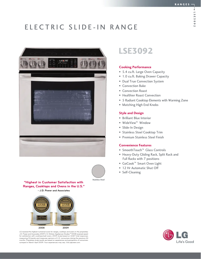 Page n°1 - Fiche technique LG LSE3092ST
