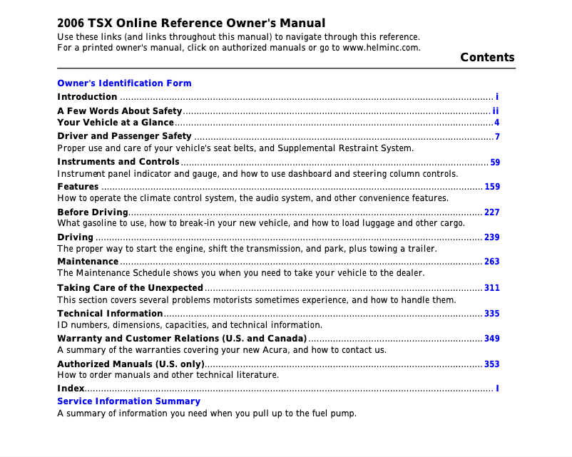 Page 1 de la notice Manuel utilisateur Acura TSX (2006)