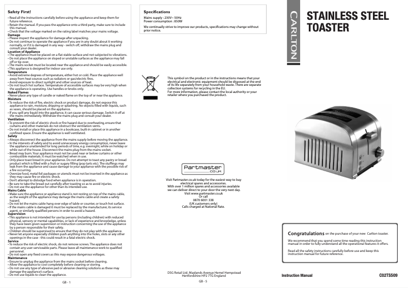 Image de la première page du manuel de l'appareil C02TSS09