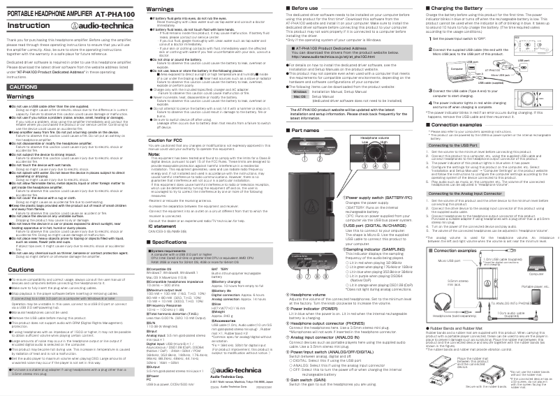 Page n°1 - Manuel utilisateur Audio-Technica AT-PHA100