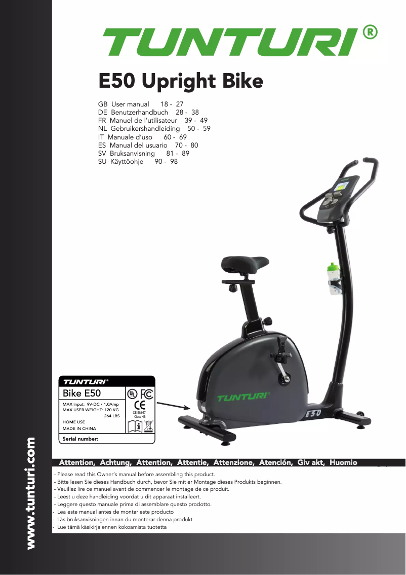 Page n°1 - Manuel utilisateur Tunturi Performance E50