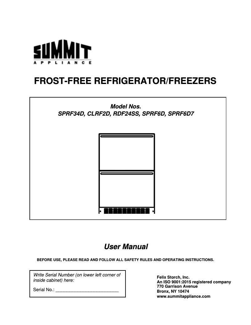 Page n°1 - Manuel utilisateur Summit SPRF34D