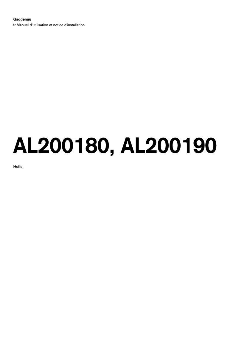 Page 1 de la notice Guide d'installation Gaggenau AL200190
