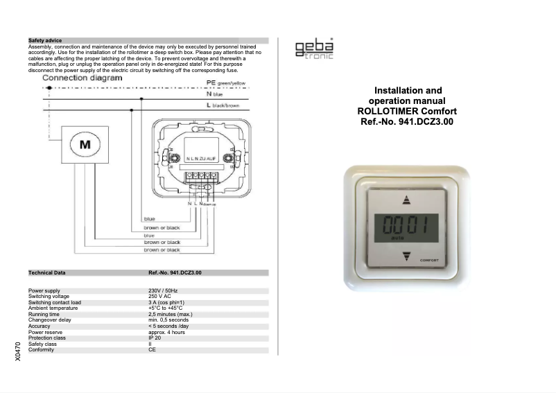 Page 1 de la notice Manuel utilisateur Geba Tronic ROLLOTIMER Comfort