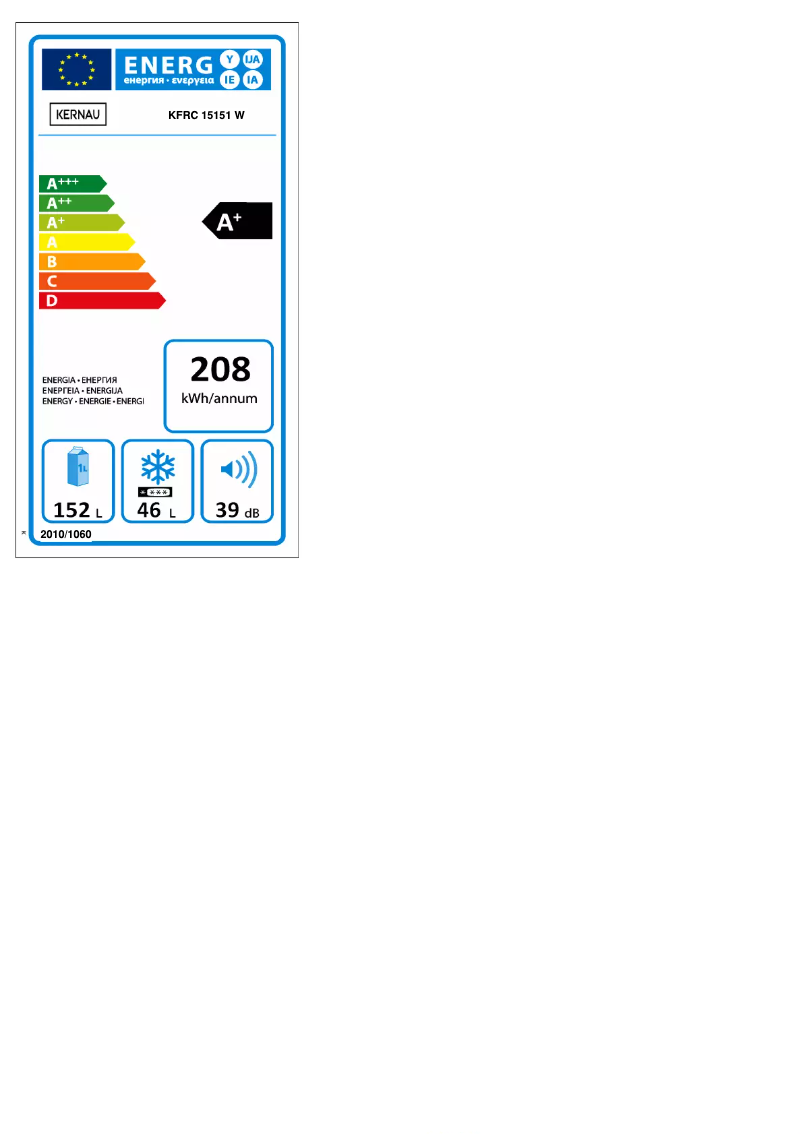 Page 1 de la notice Label énergétique Kernau KFRC15151W