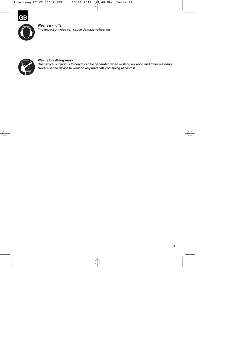 Page 1 de la notice Manuel utilisateur Einhell RT-VE 550 A