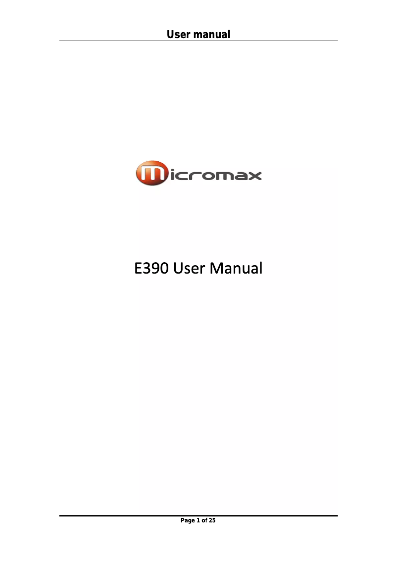 Page 1 de la notice Manuel utilisateur Micromax E390