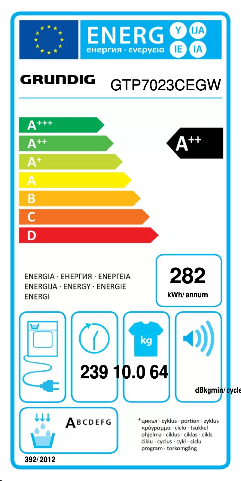 Page 1 de la notice Label énergétique Grundig GTP 7023 CEGW