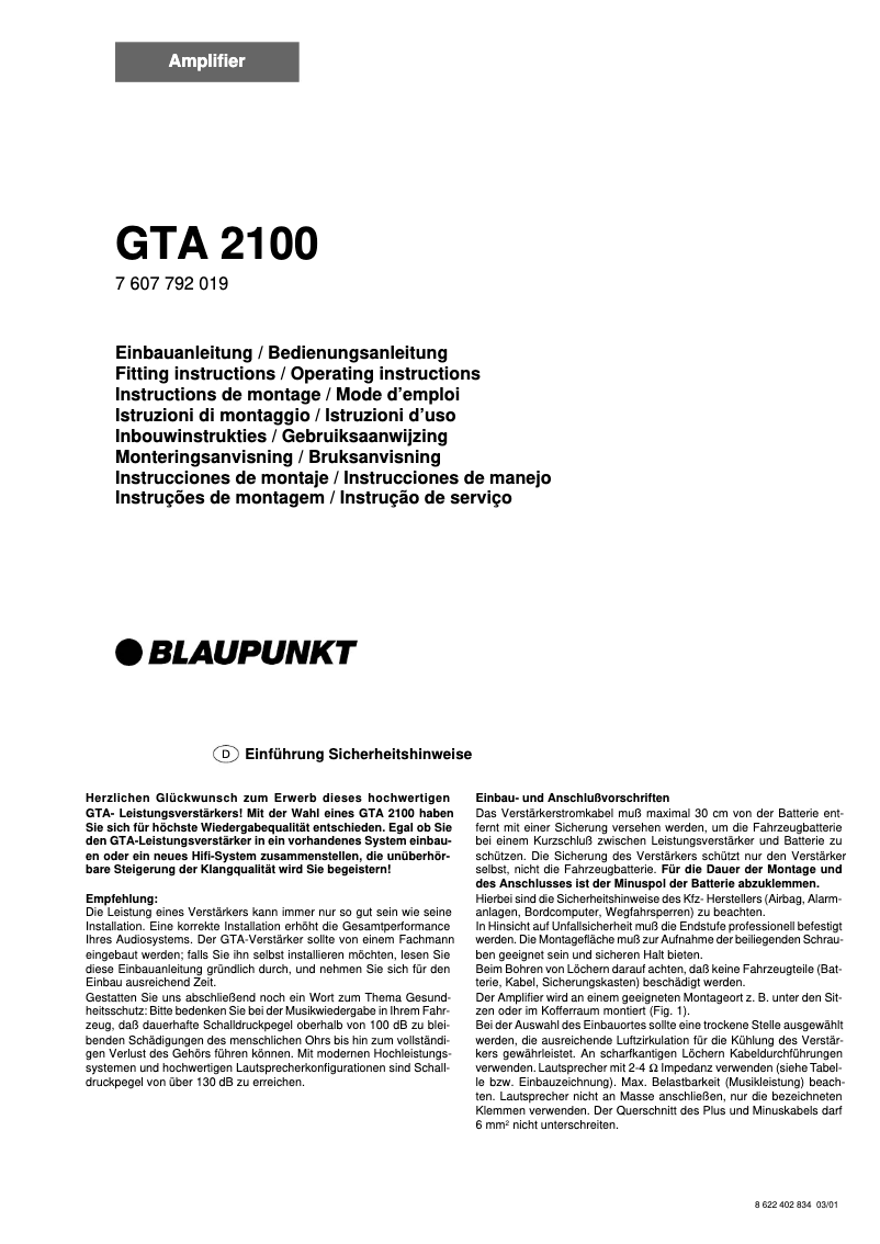 Imagen de la primera página del manual del dispositivo GTA 2100