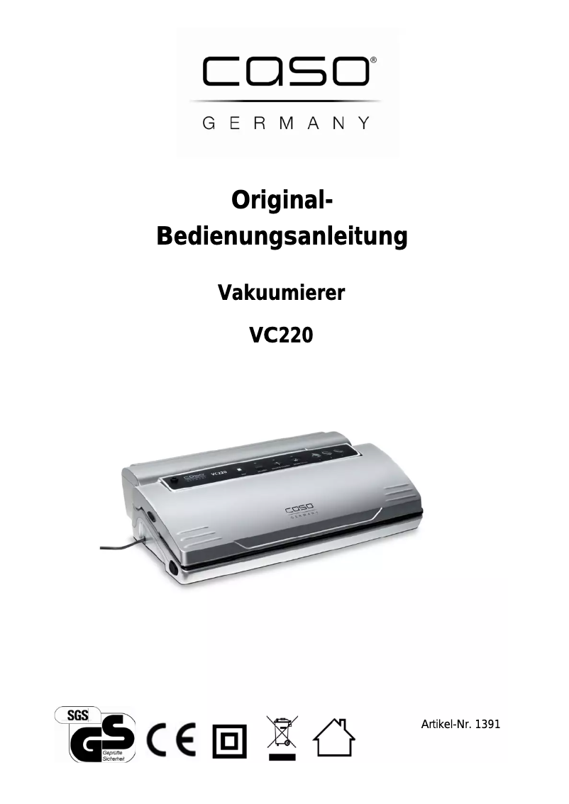 Page 1 de la notice Manuel utilisateur Caso VC220