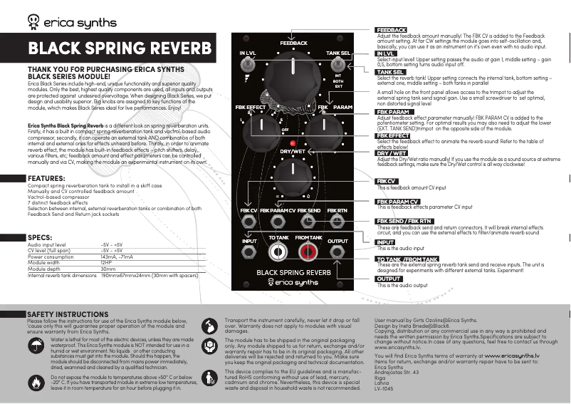 Página 1 del manual Manual de usuario Erica Synths Black Spring Reverb