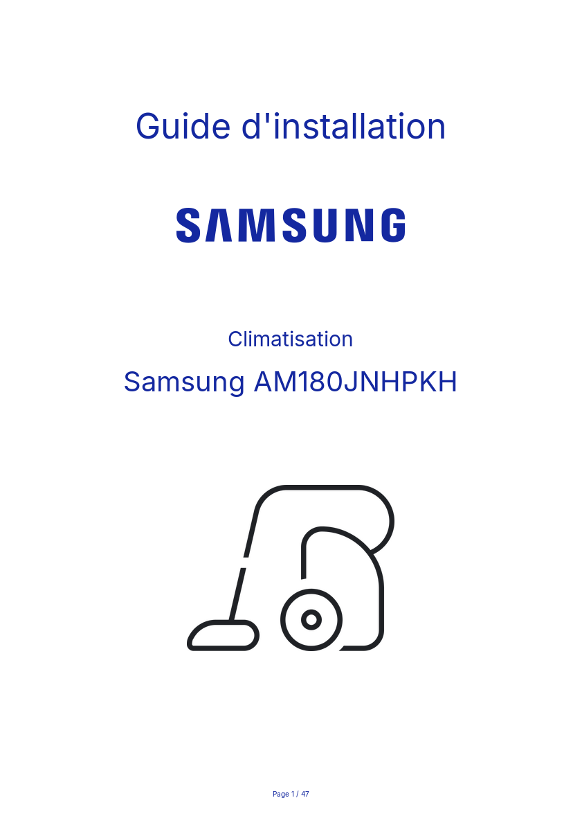 Page n°1 - Guide d'installation Samsung AM180JNHPKH