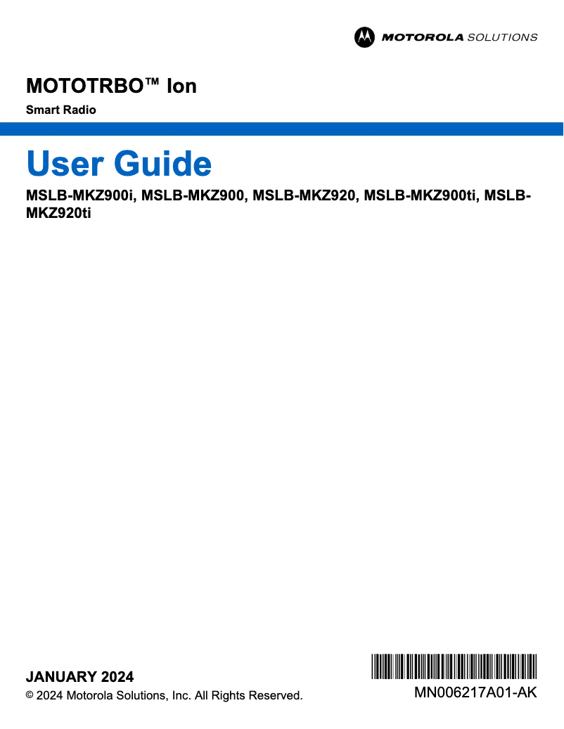 Page n°1 - Manuel utilisateur Motorola MOTOTRBO Ion