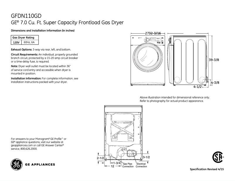 Image de la première page du manuel de l'appareil GFDN110GDWW