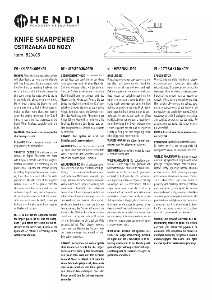 Page n°1 - Manuel utilisateur Hendi 820605