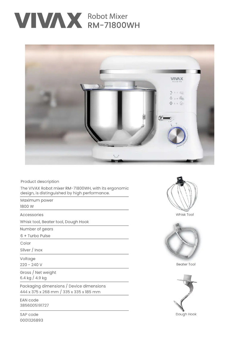 Image de la première page du manuel de l'appareil RM-71800WH