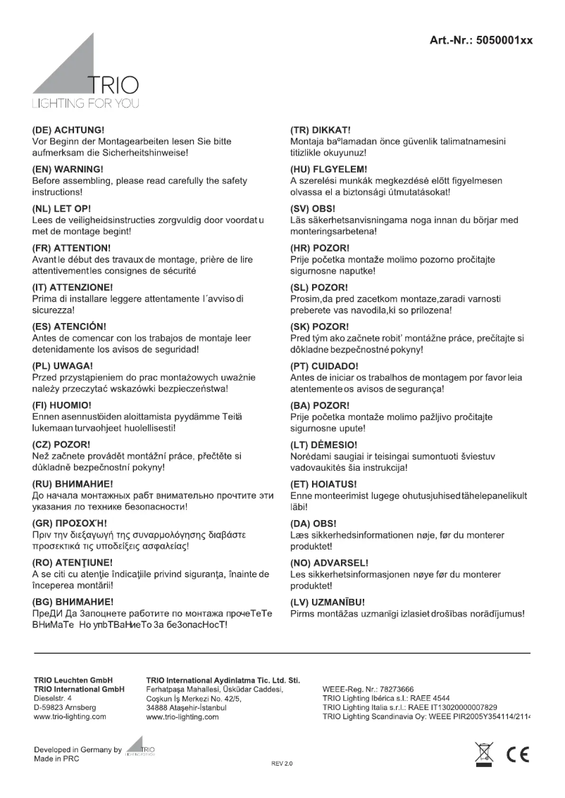 Page 1 de la notice Manuel utilisateur Trio Lighting Hood 505000111