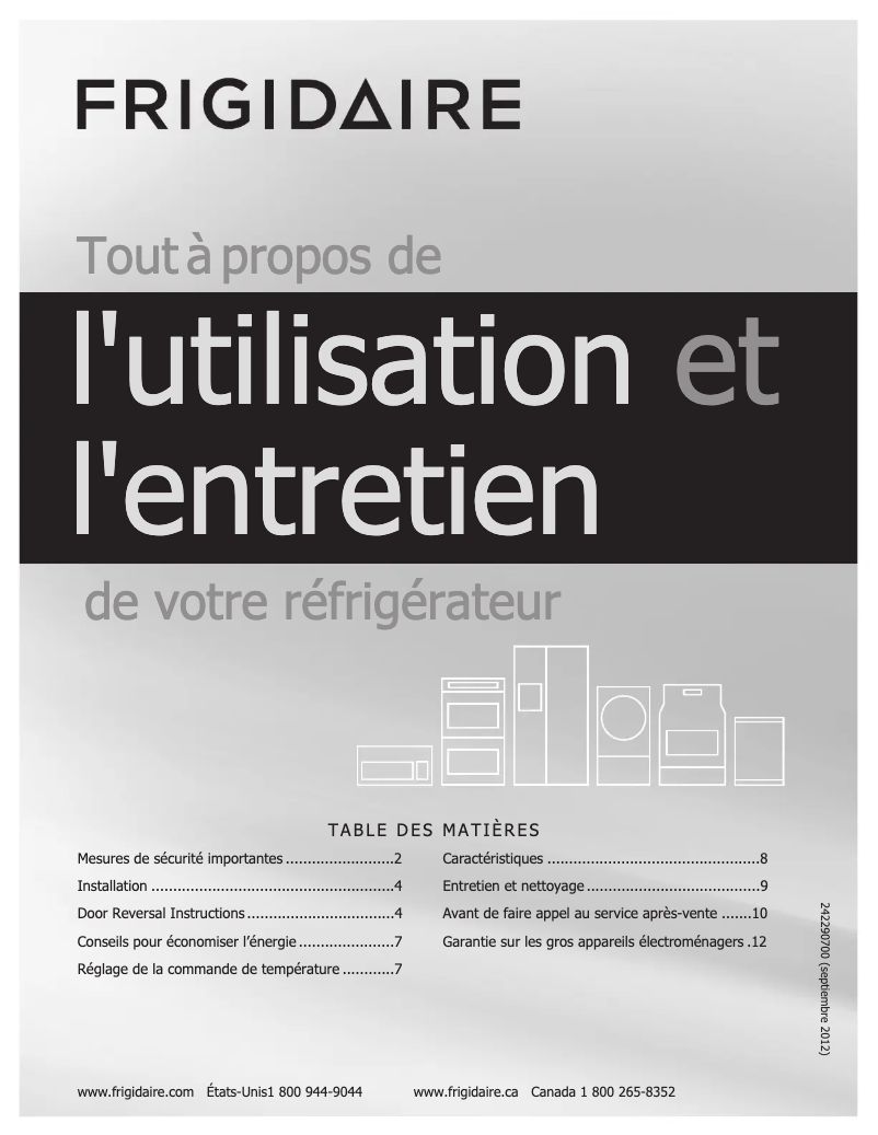 Page n°1 - Manuel utilisateur Frigidaire FFPT10F3NM