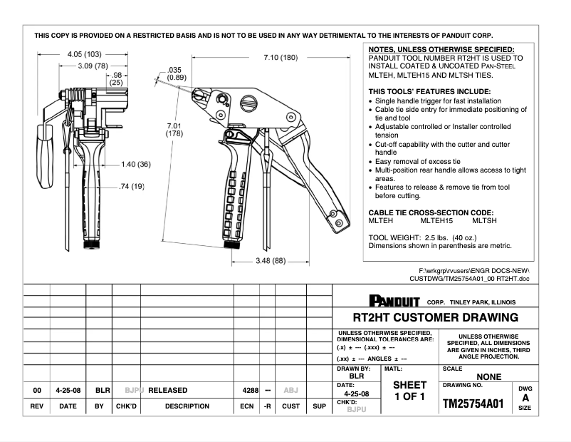 Page n°1 - Dessin technique Panduit RT2HT