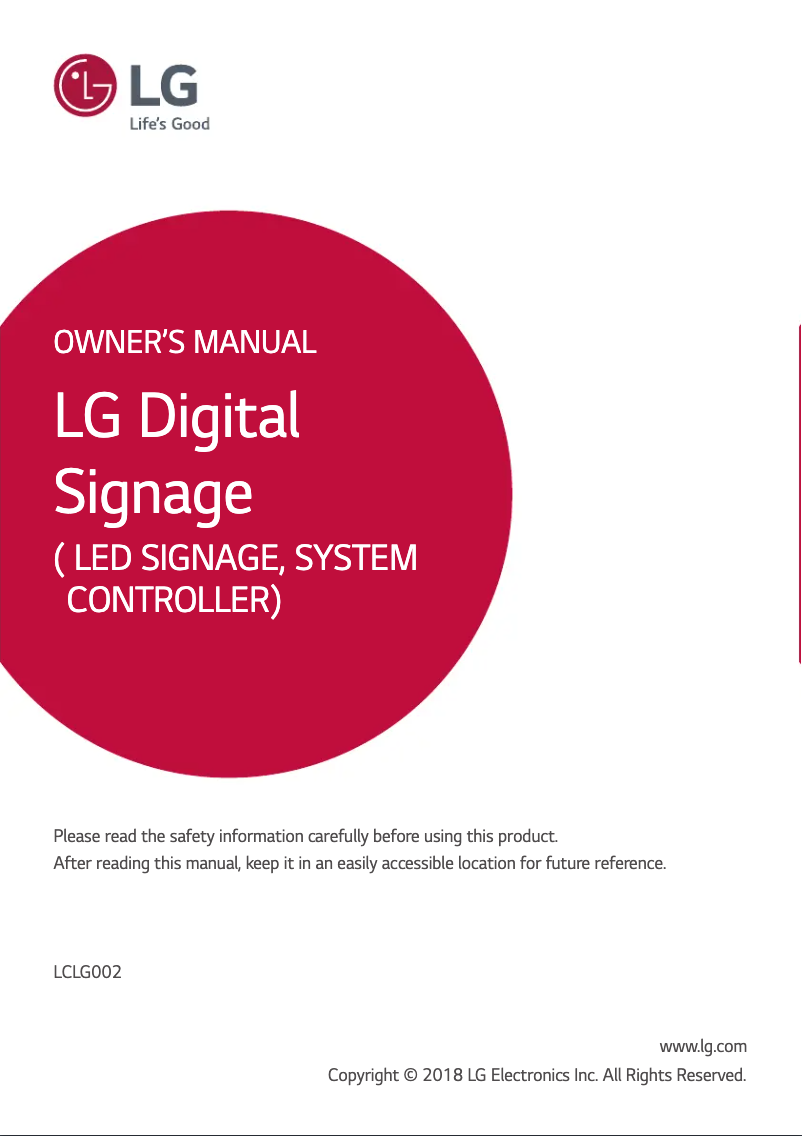 Page n°1 - Manuel utilisateur LG LCLG002-T