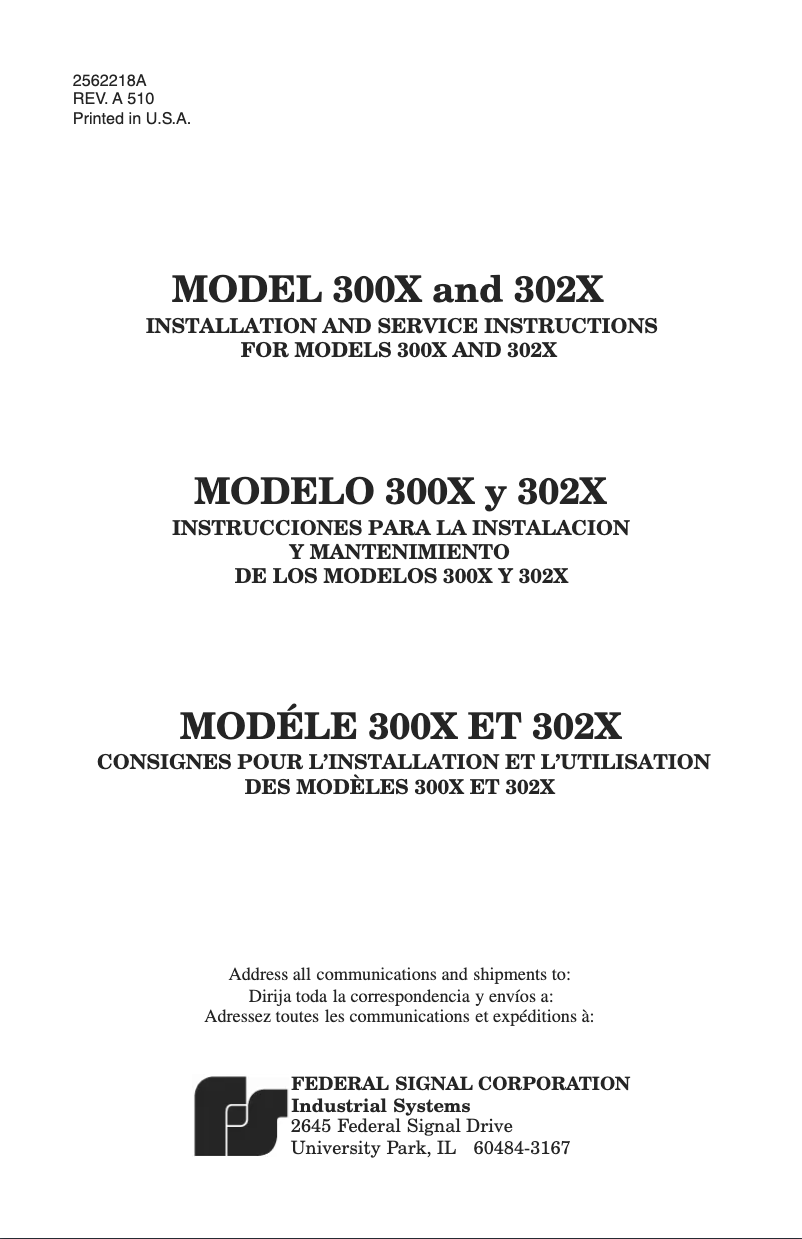 Page n°1 - Manuel utilisateur Federal Signal SelecTone 302X