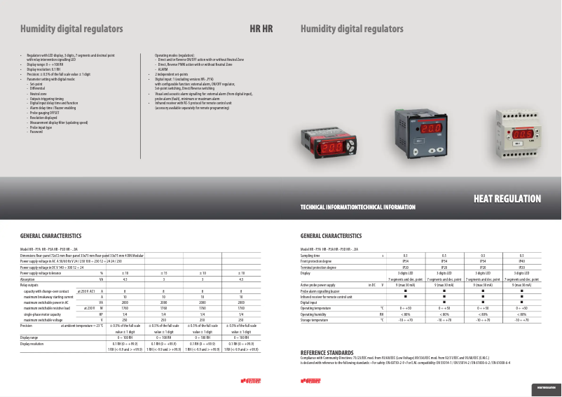 Page 1 de la notice Fiche technique Vemer HR-1P3A
