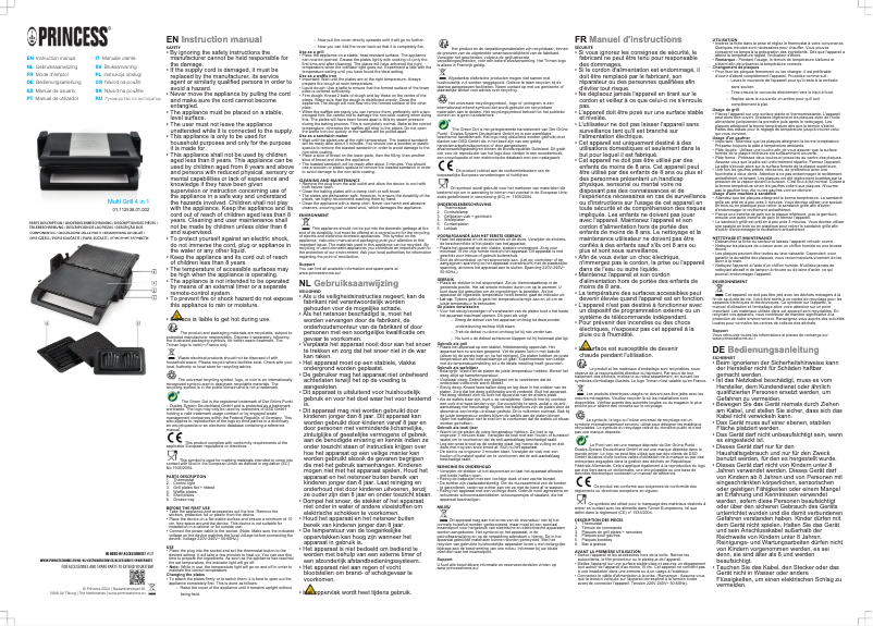 Página 1 del manual Manual de usuario Princess Multi Grill 4 in 1 112536