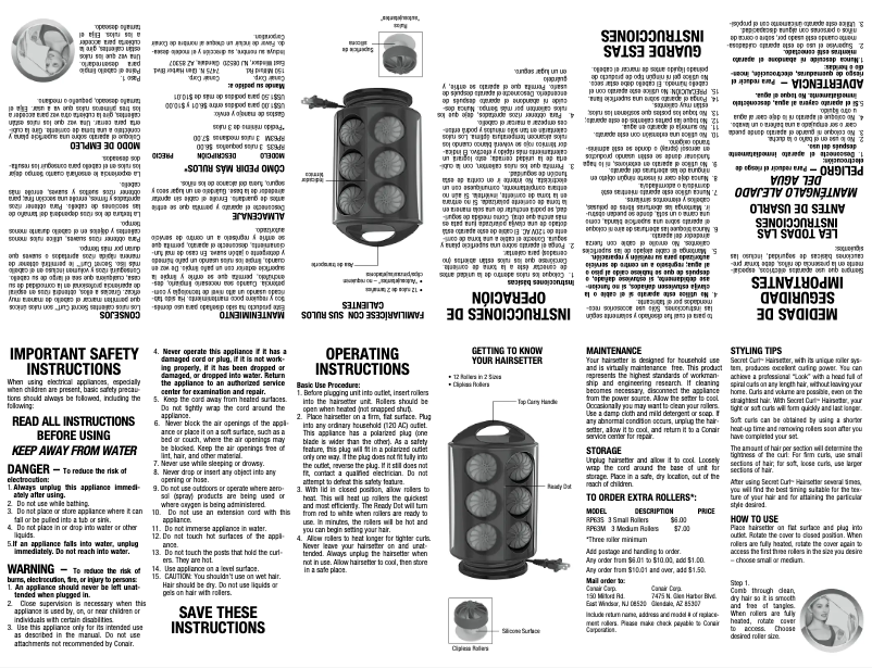 Page 1 de la notice Manuel utilisateur Conair Secret Curl HS63