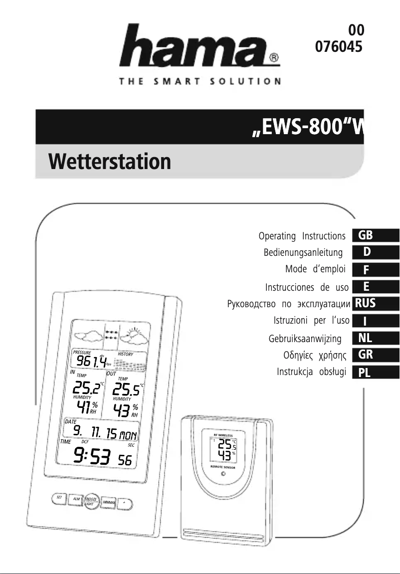 Page 1 de la notice Manuel utilisateur Hama EWS-800