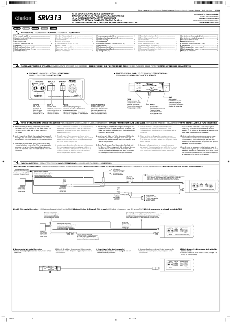 Page n°1 - Manuel utilisateur Clarion SRV313