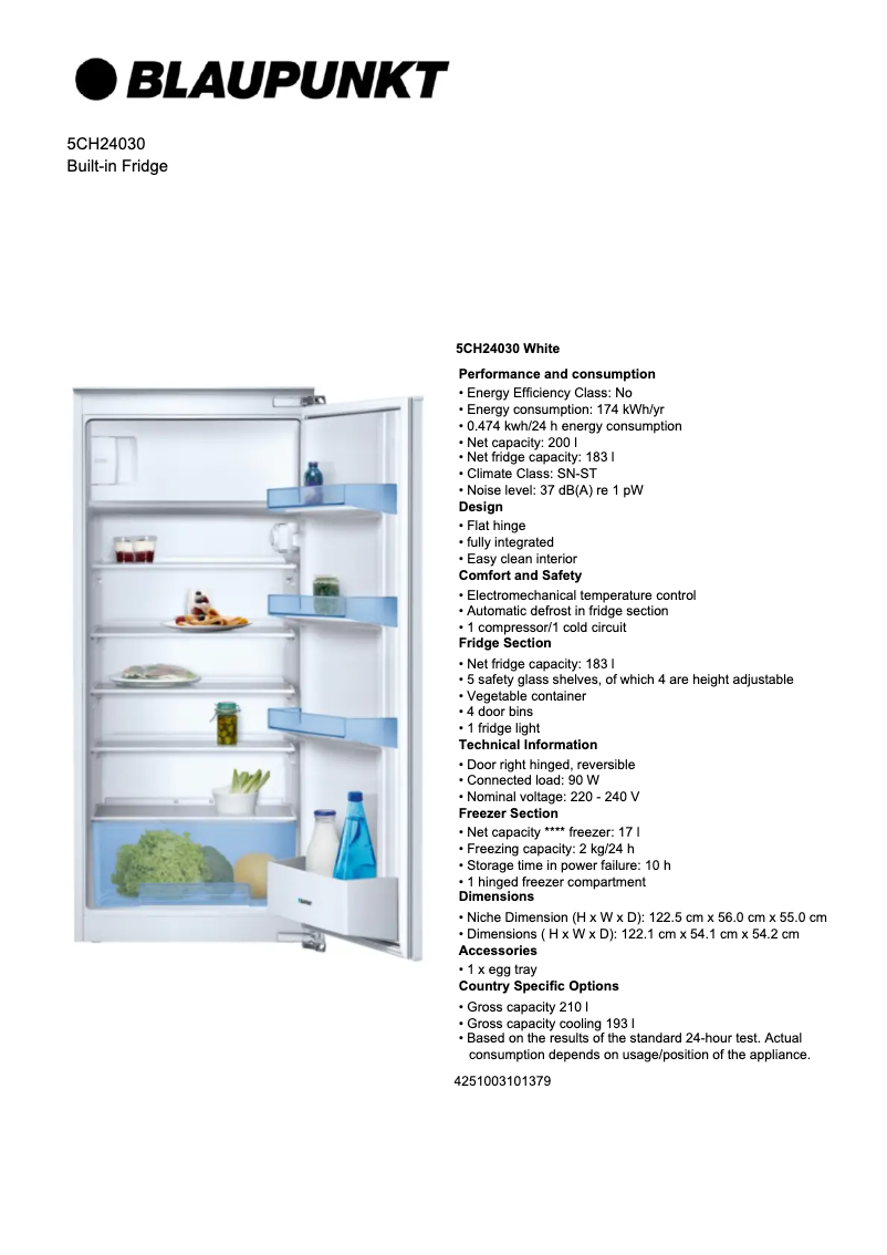 Página 1 del manual Ficha técnica Blaupunkt 5CH 24030