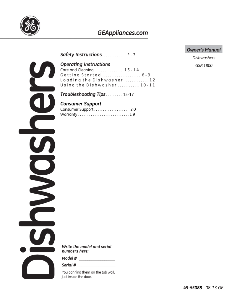 Image de la première page du manuel de l'appareil GSM1800NWW