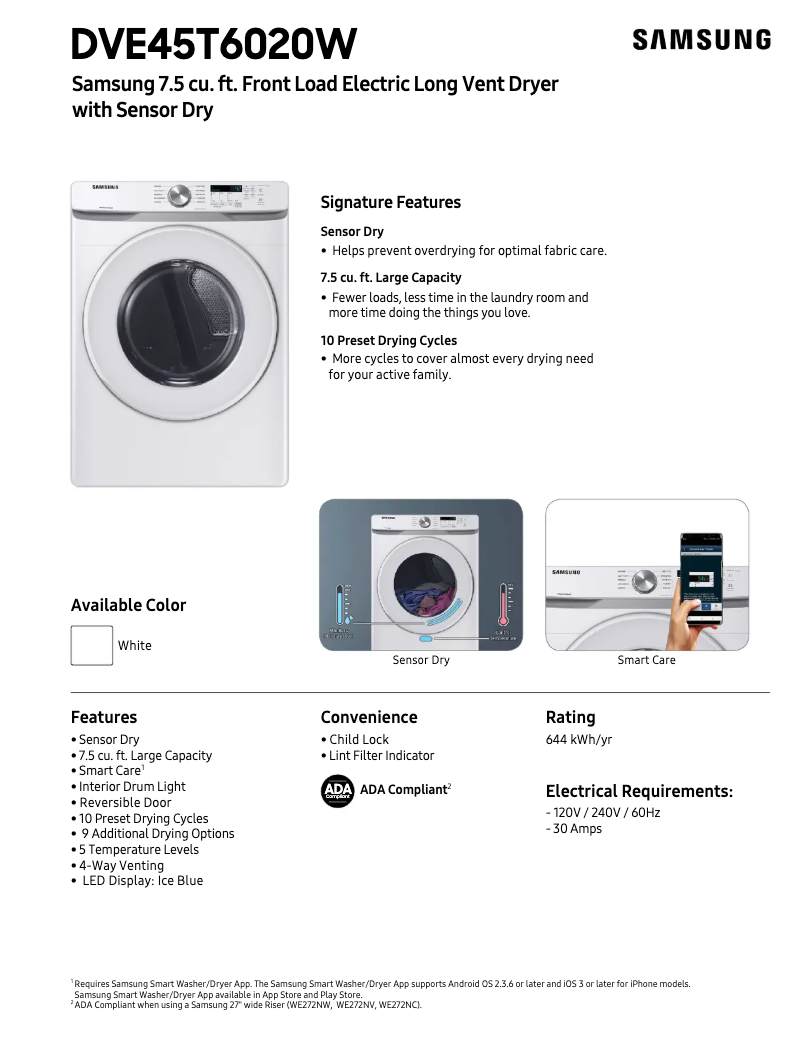 Page n°1 - Fiche technique Samsung DVE45T6020W