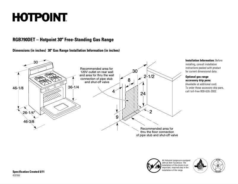 Page 1 de la notice Fiche technique Hotpoint RGB790DETBB