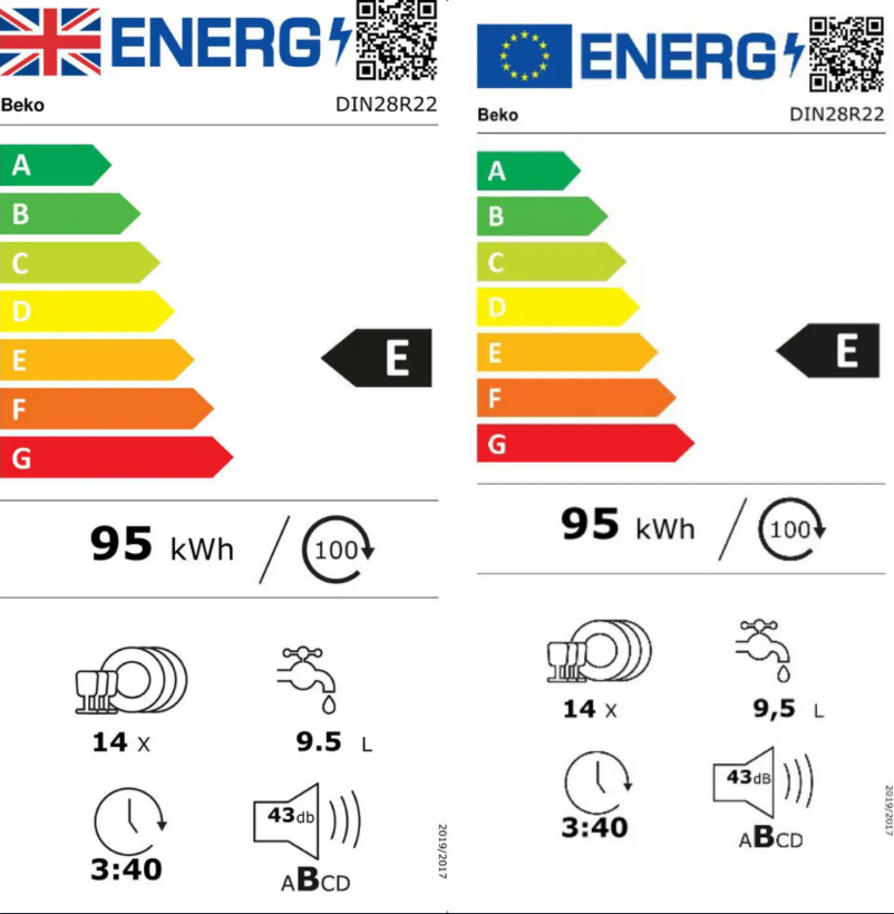 Page 1 de la notice Label énergétique Beko DIN28R22