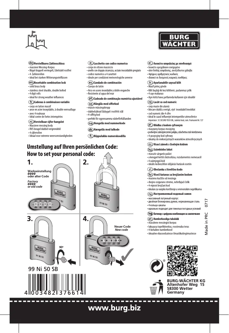 Page n°1 - Manuel utilisateur Burg Wächter 99 Ni 50 HB 65