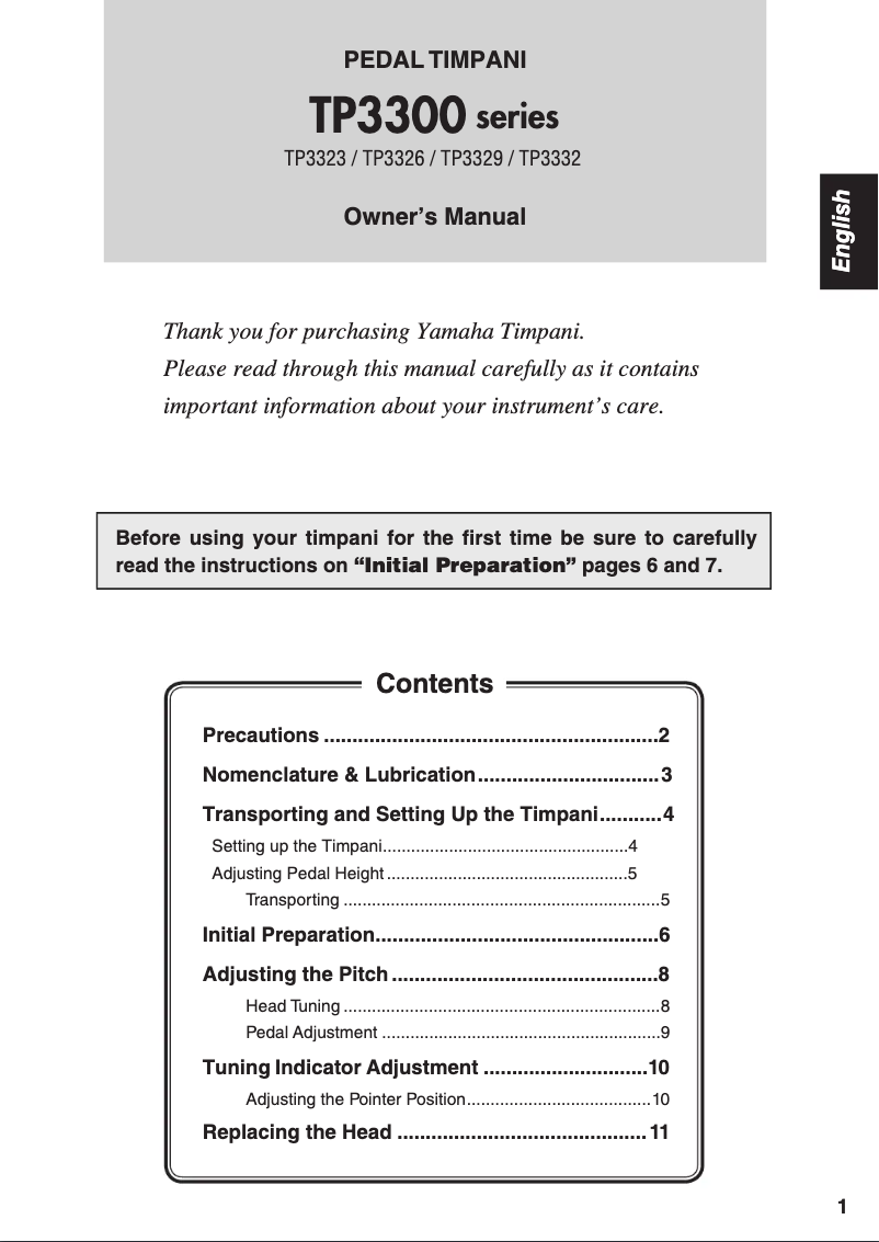 Page 1 of the manual User Manual Yamaha TP-3323