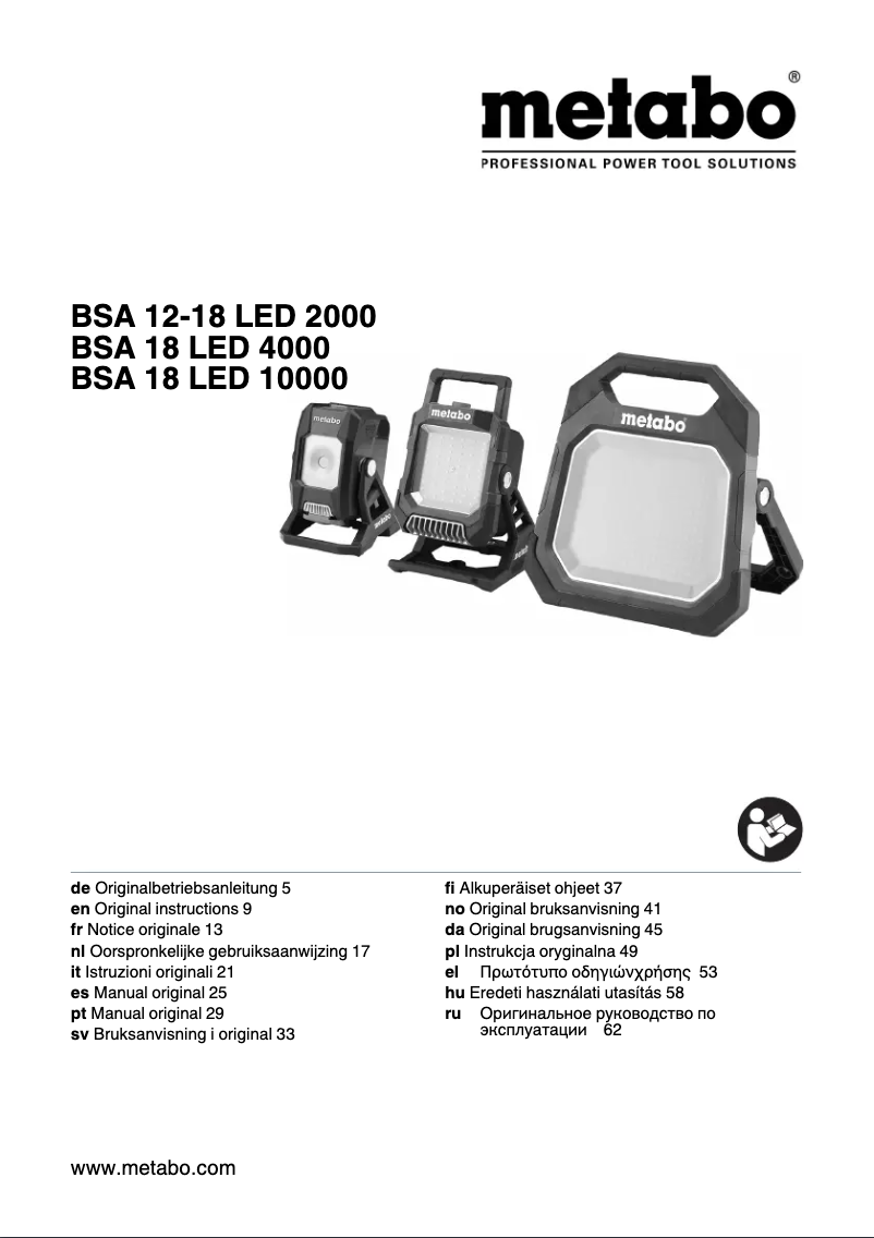 Page n°1 - Manuel utilisateur Metabo BSA 18 LED 10000