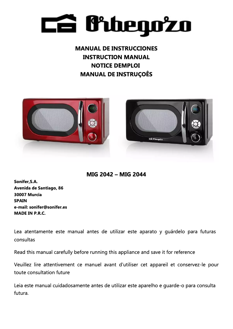 Page 1 de la notice Manuel utilisateur Orbegozo MIG 2042