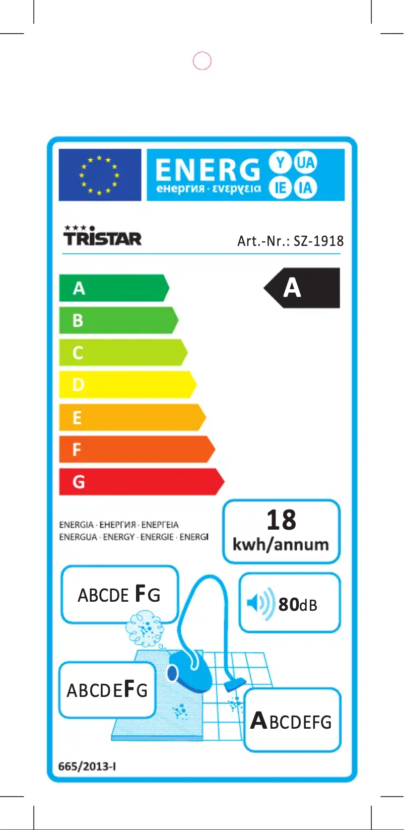 Page 1 de la notice Label énergétique TriStar SZ-1918