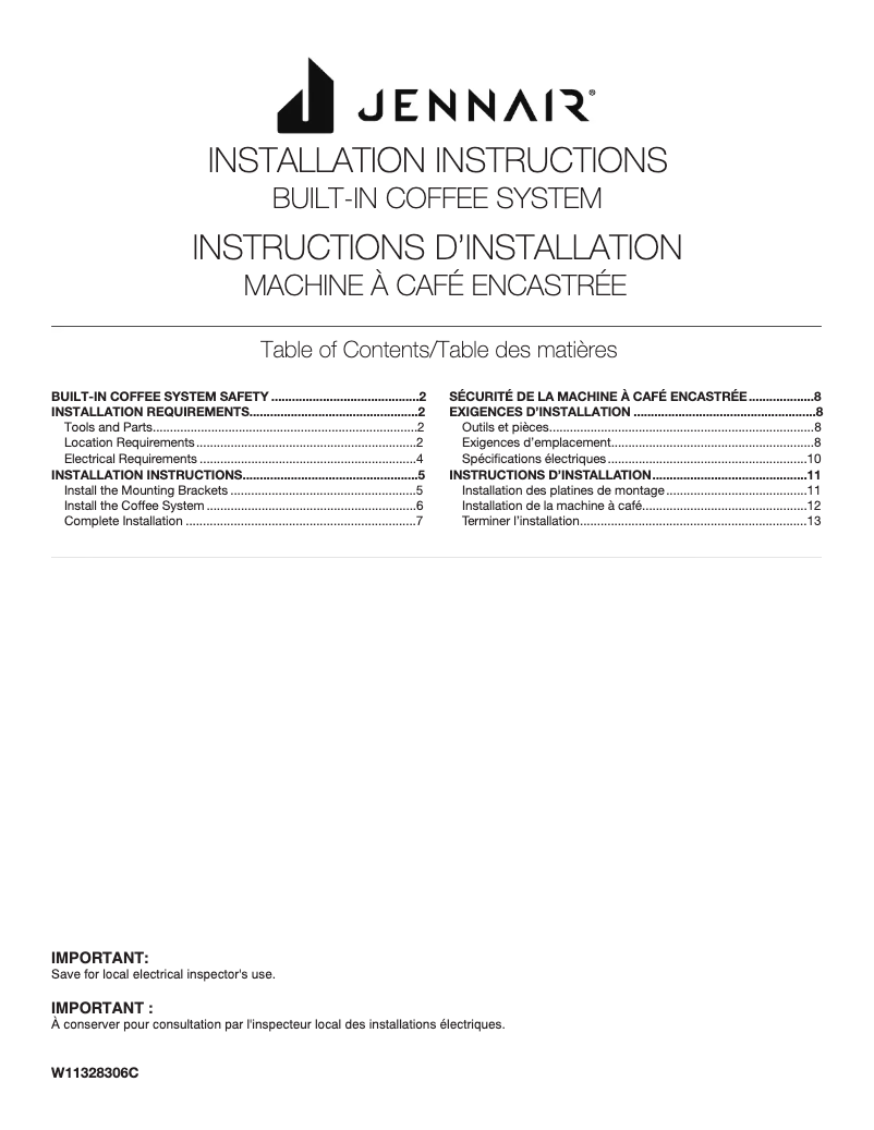 Page n°1 - Guide d'installation JennAir JJB6424HL