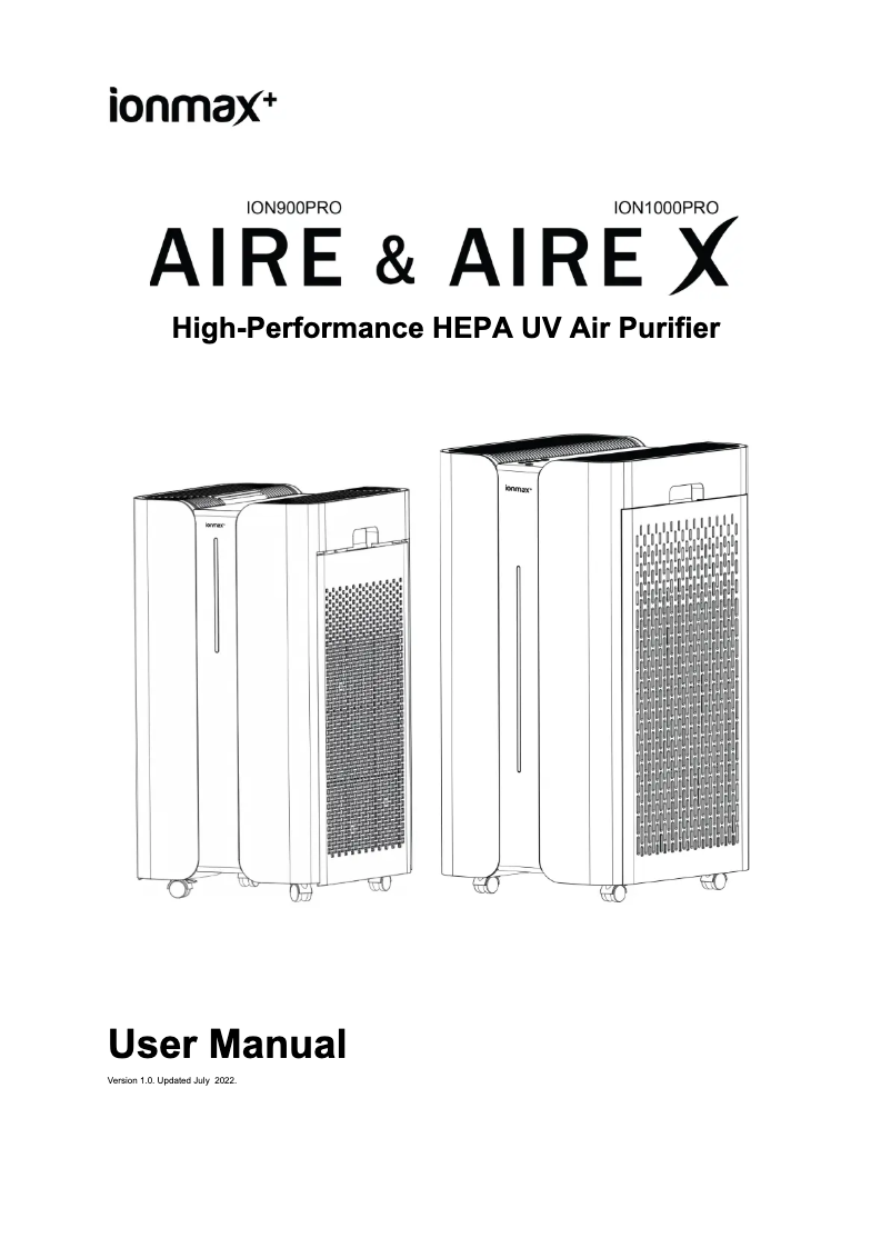 Page 1 de la notice Manuel utilisateur Ionmax Aire ION900PRO