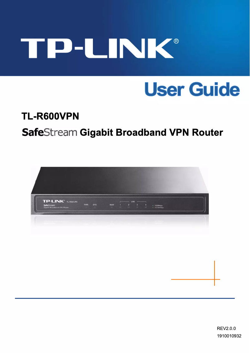 Page 1 de la notice Manuel utilisateur TP-Link SafeStream TL-R600VPN