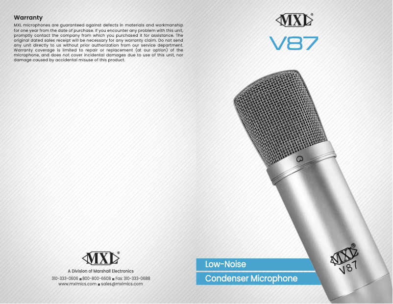 Page 1 de la notice Manuel utilisateur MXL V87